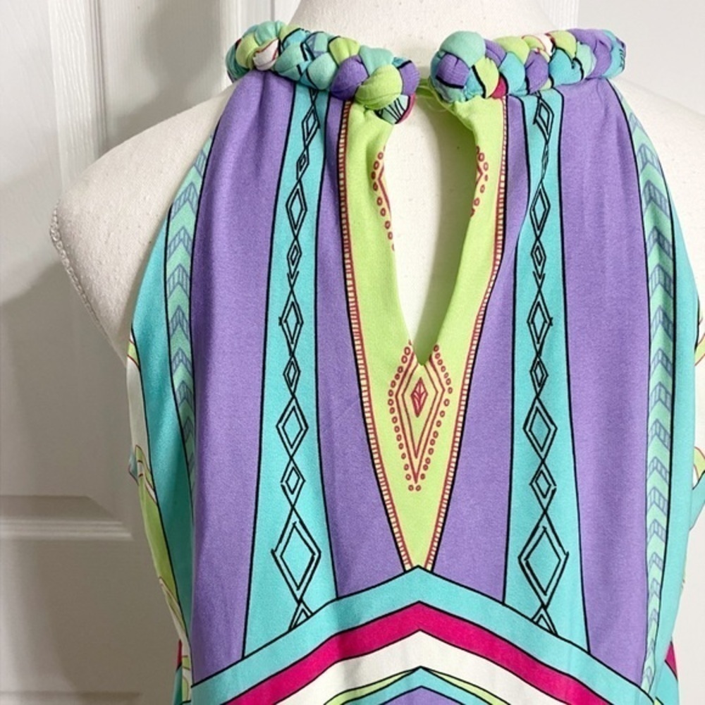 London Times Colorful Geometric‎ Diamond Print Halter Style Midi Dress - Picture 4 of 12